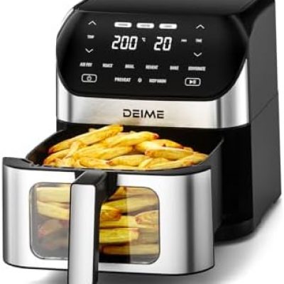 Air Fryer 6.2 QT Large Capacity Oilless Hot Air Fryers Oven 1500W Healthy Cooker with 10 Presets, Digital LCD Touch Screen, Visual Cooking Window, Non-Stick Basket, Included Recipe (Silver-L)